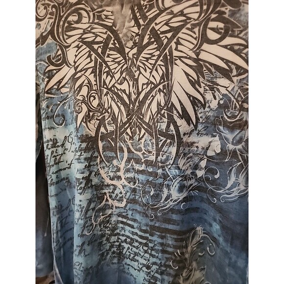Kiara Womens Shirt Top Blouse 2XL Wings Script Rhinestones Boho Nice B7 - Picture 7 of 7